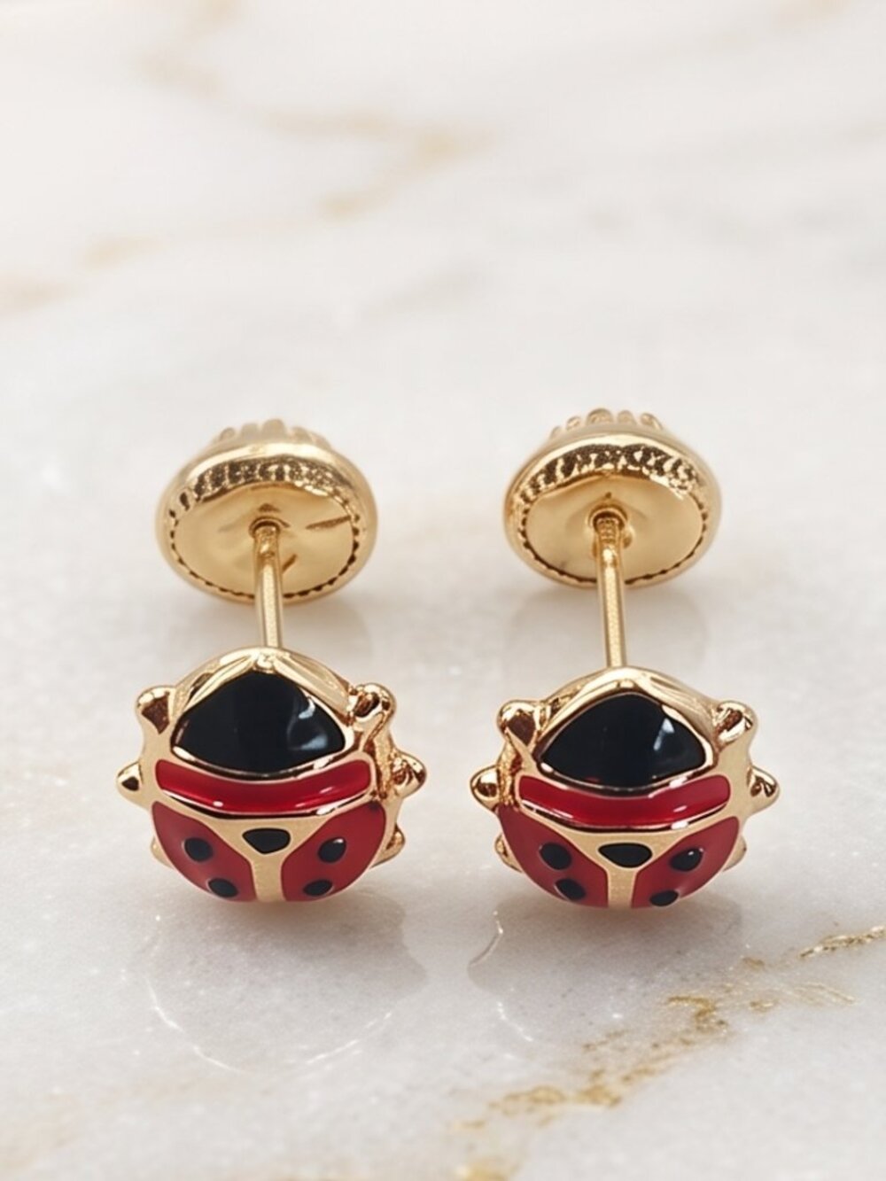 Solid 18K Gold Ladybug Earrings – Peruvian Artisan Amulet